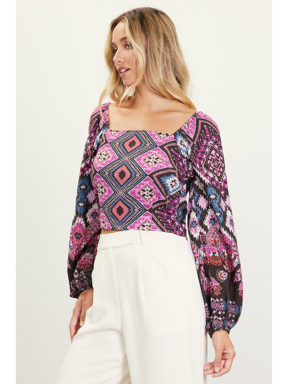 Border Print Smocked Top