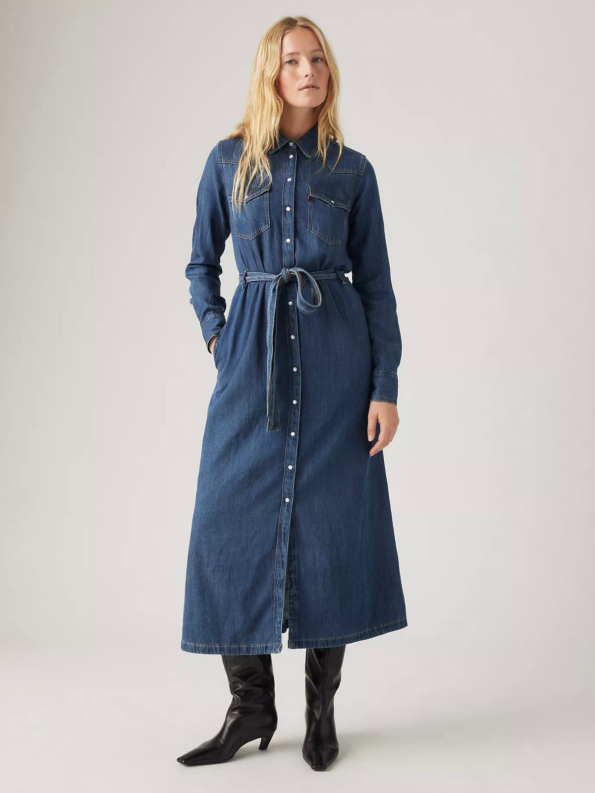 Levi's Quinney Denim Dress in Gold Dust West