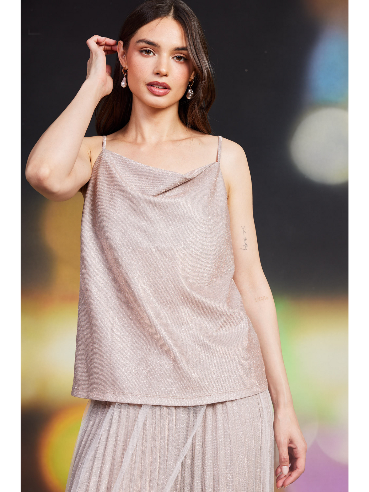 Lurex Cowl Neck Cami Top