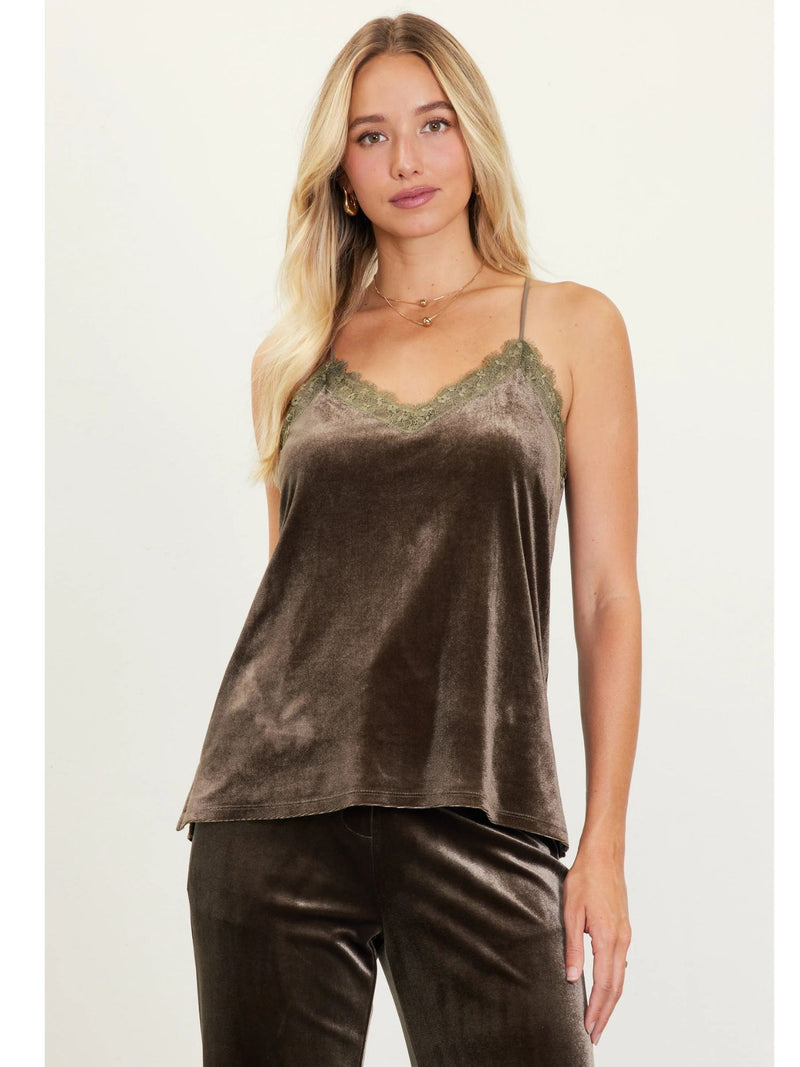 Velvet Lace Detail Cami Olive