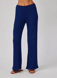 Ribbed Wide Leg Pant - Navy Coast