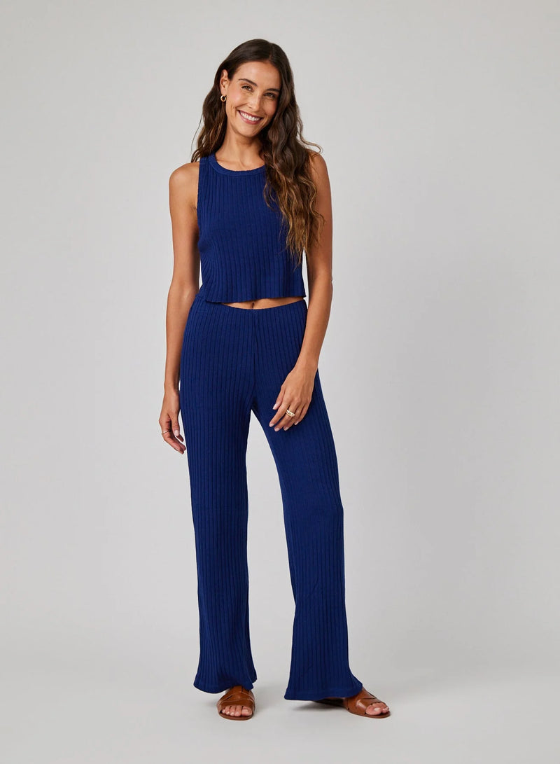 Ribbed Wide Leg Pant - Navy Coast