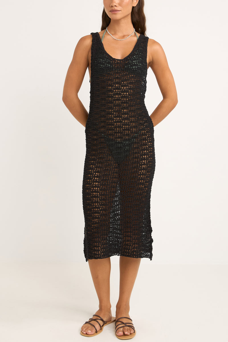 Maddi Knit Scoop Neck Midi Dress Black