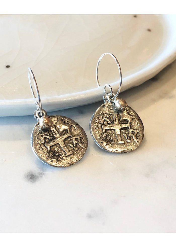 Coin Cross Hoop Earrings